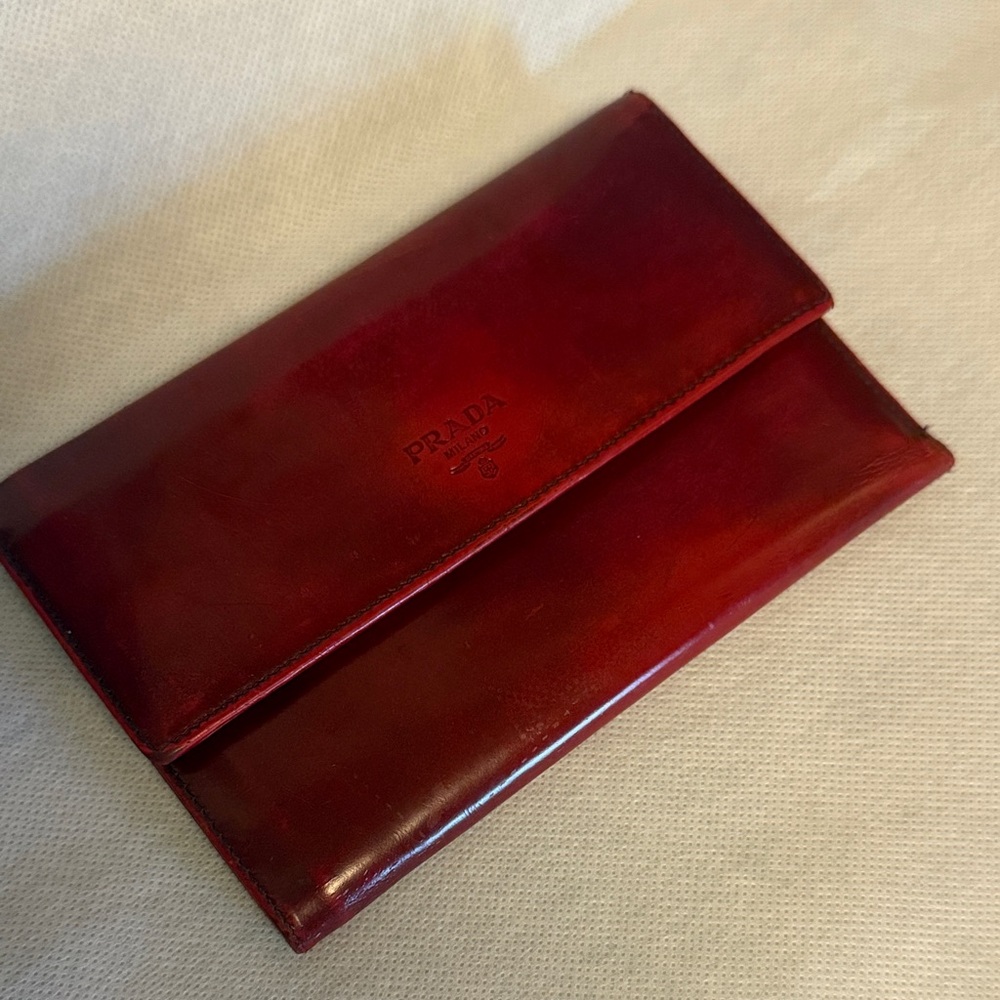 Prada Burgundy Patent Leather Envelope Clutch